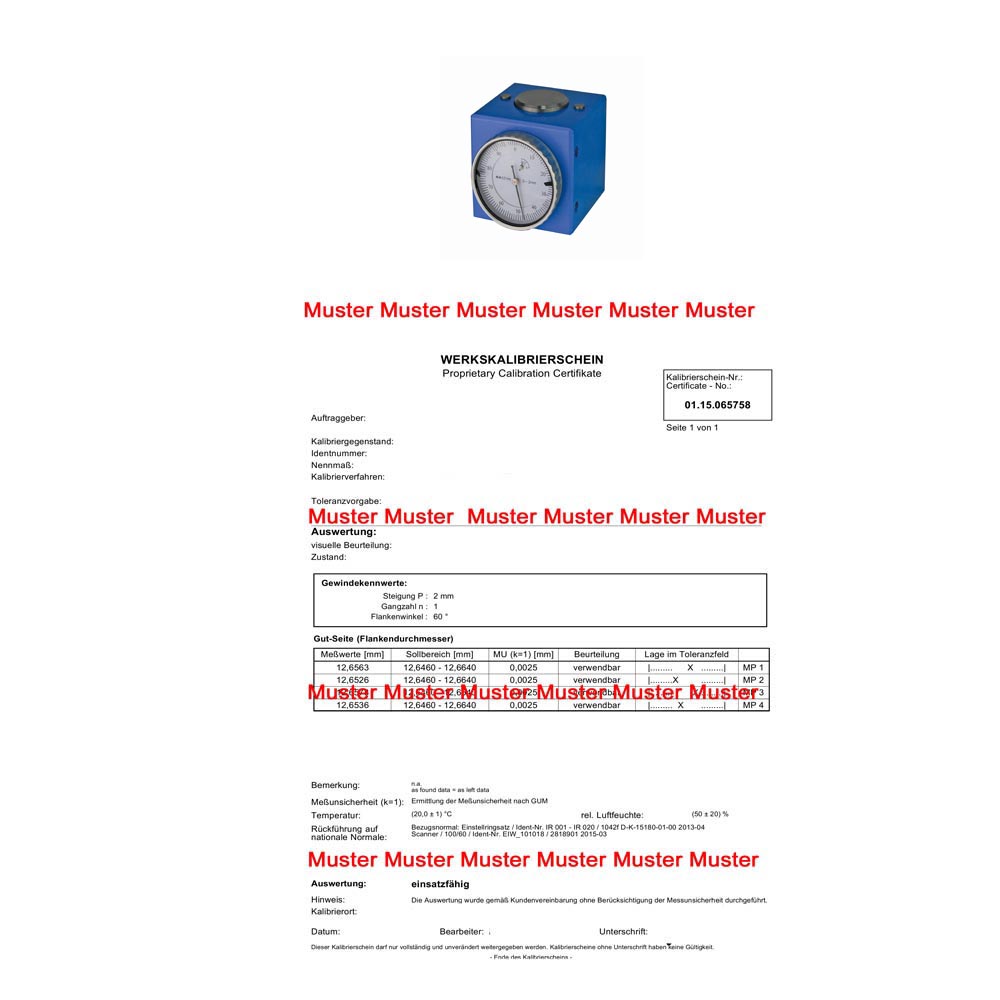 Calibration certificate Z-zero setter Calibration certificate Z-zero setter