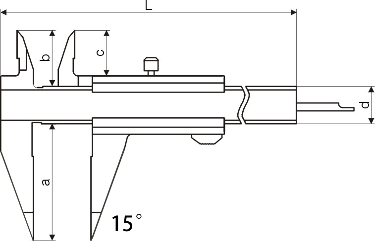 Zeichnung Klein-Messschieber 100 mm mit spitzem Schnabel DIN 862
