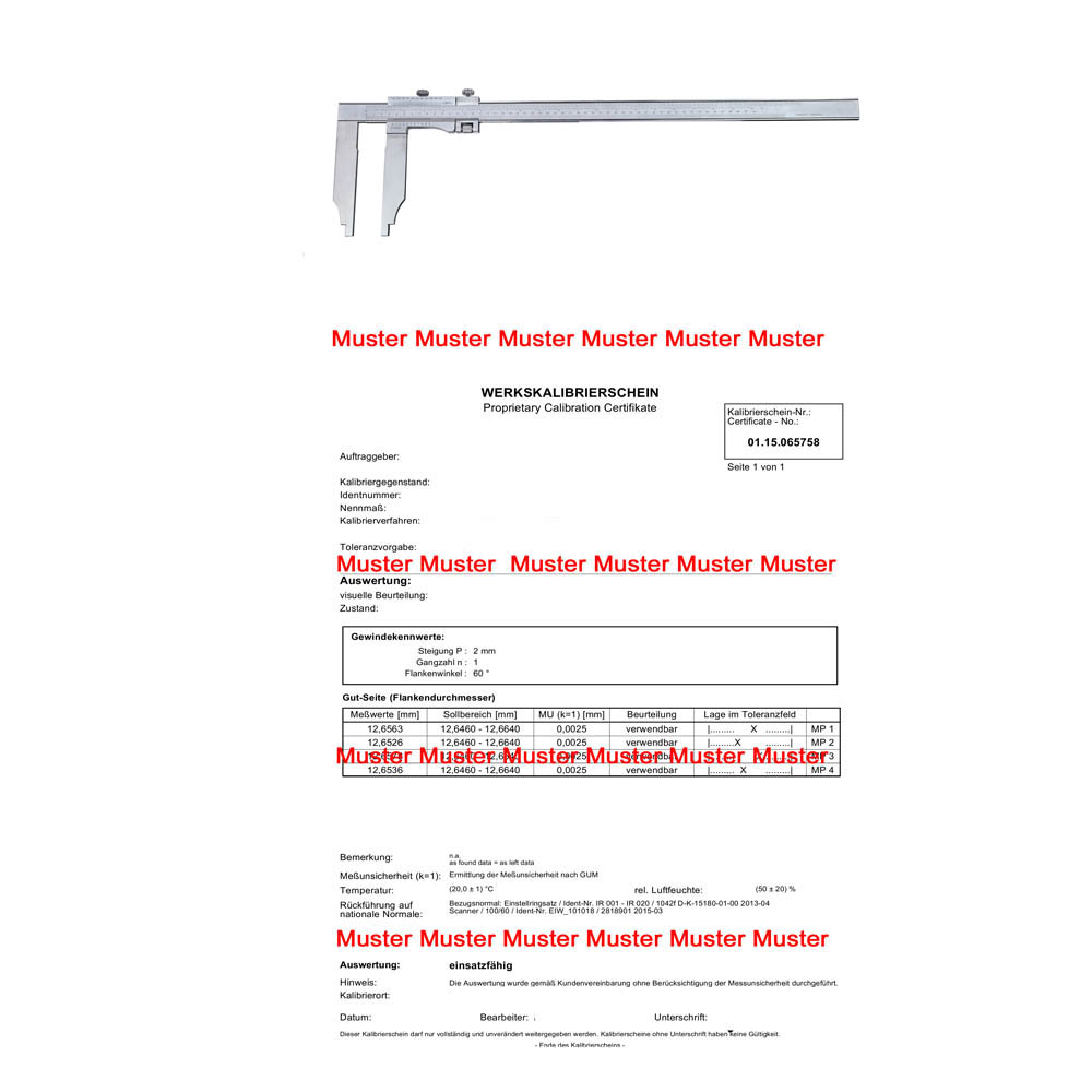 Certification for caliper range 3000 mm Certification for caliper range 3000 mm