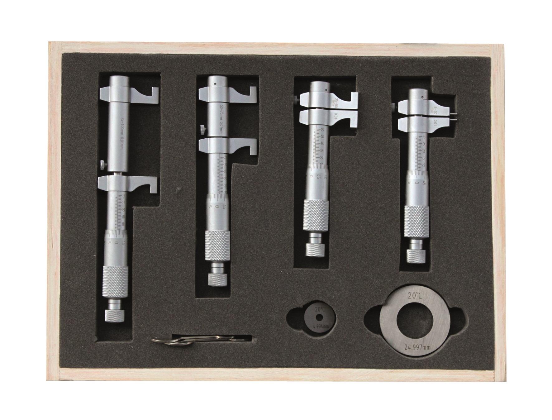 Inside micrometer set 7 pieces range 5 - 100 mm with round measuring faces Inside micrometer set 7 pieces range 5 - 100 mm with round measuring faces