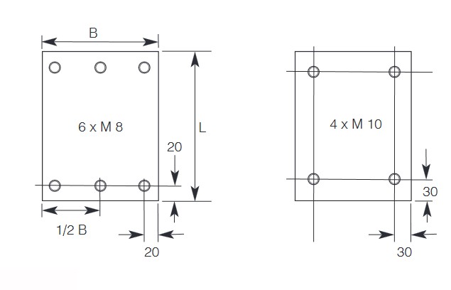 Zeichnung Mess-und Kontrollplatten mit 6 x M8 Gewinden