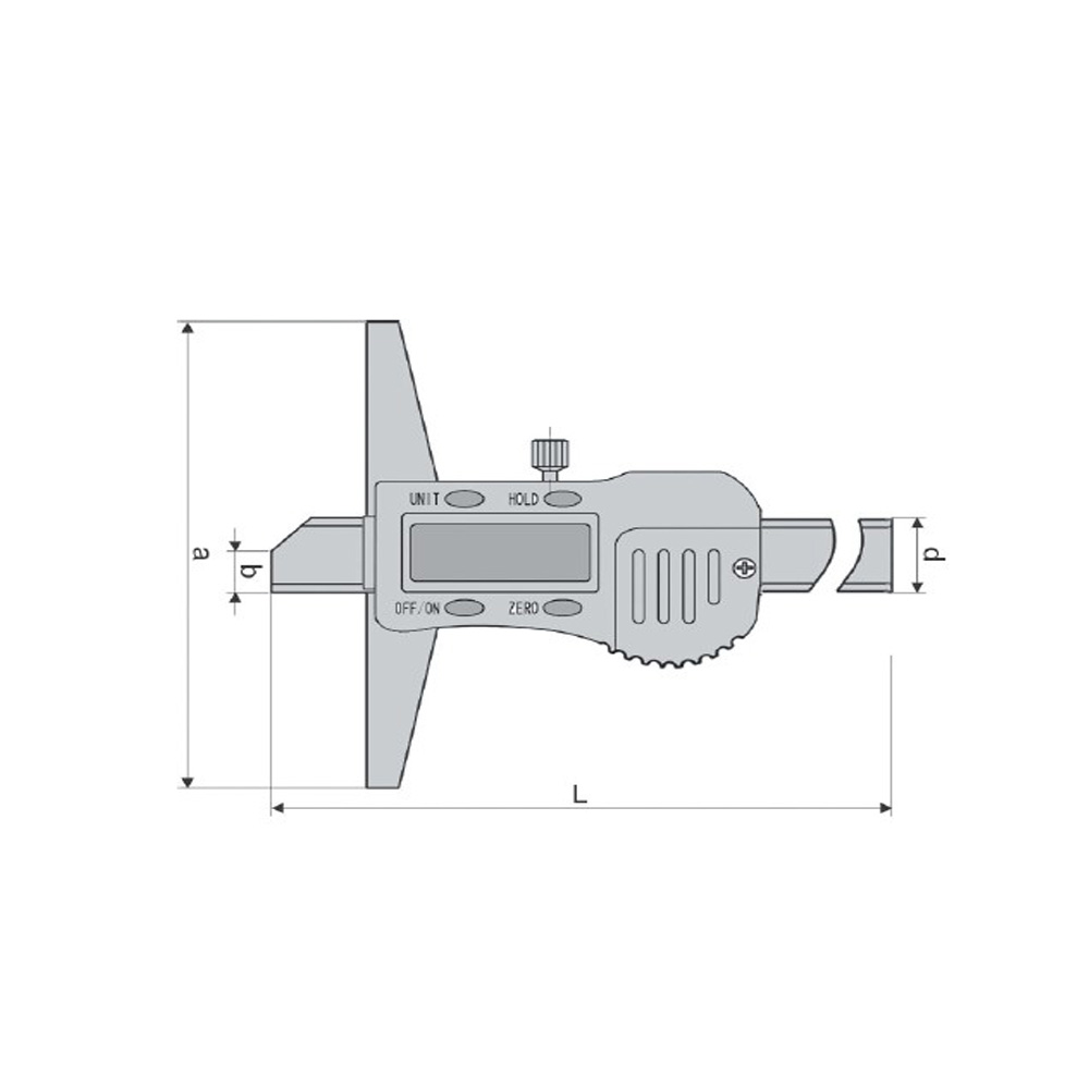 Technical drawing Digital depth caliper 0-200 mm DIN 862, 3V, with certificate