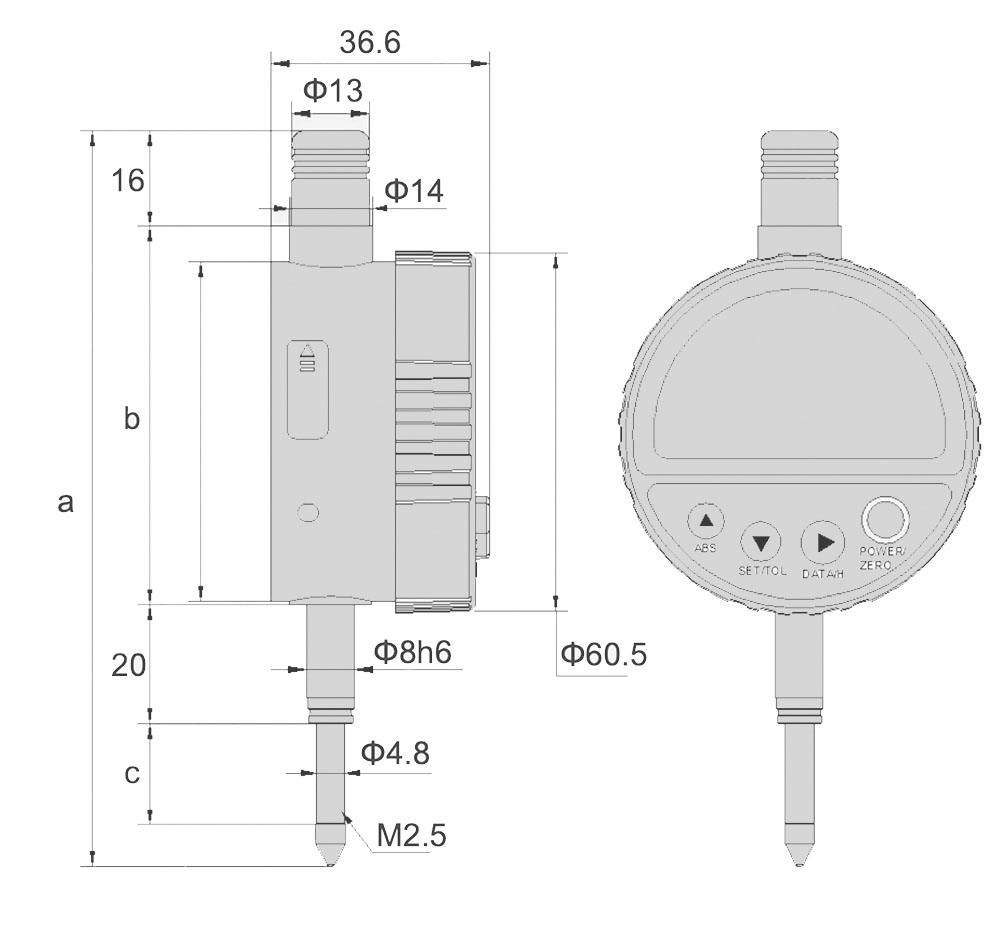 Zeichnung Dig.-Messuhr 25 x 0,001 mm mit Glasmaßstab-Sensor