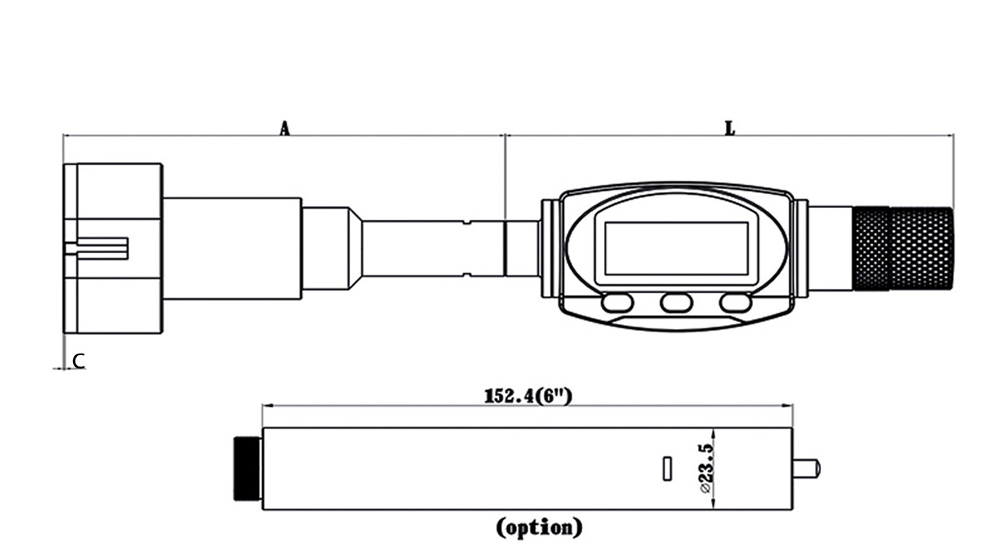 Technical drawing Digital three point internal micrometer 75 - 100 mm with two measuring heads IP 65 DIN 863
