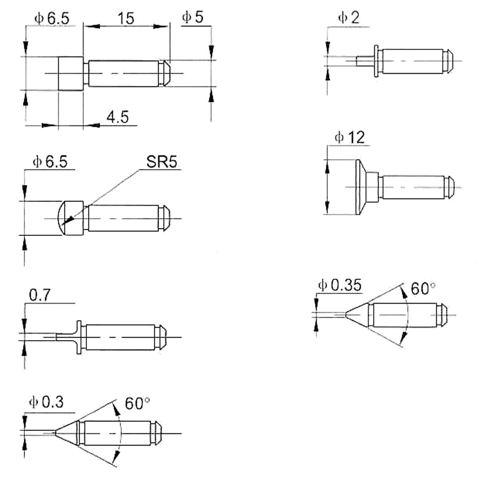 Zeichnung Satz Einsatz-Paare für Mikrometer und Messschieber Aufnahme Ø 5 mm
