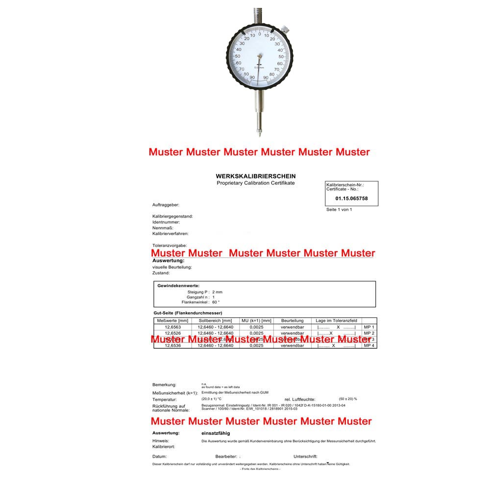 Certification dial comparator range ± 0,9 mm