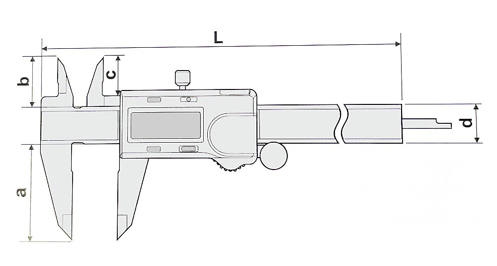 Technical drawing Digital pocket caliper 300 mm with certificate DIN 862