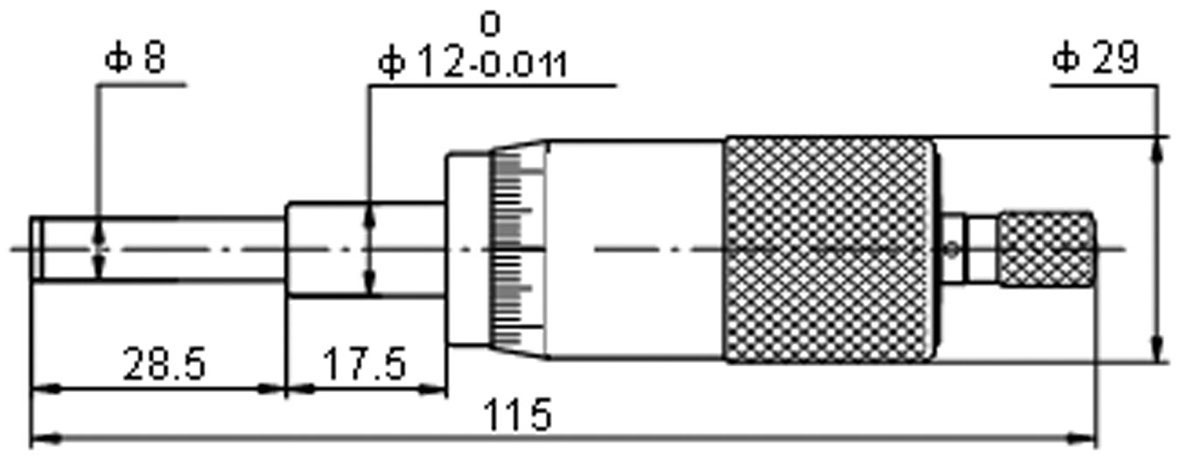 Zeichnung Einbau-Messschraube 0 - 25 mm mit Großtrommel Ø 29 DIN 863