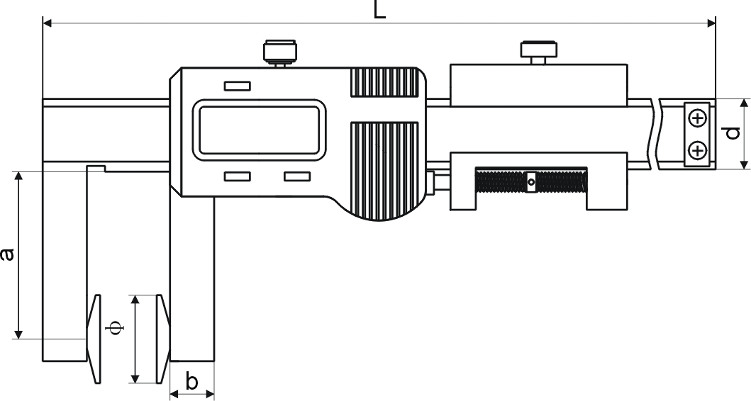 Zeichnung Digital-Messschieber 0 - 150 mm mit Tellermessflächen Ø 20 mm 3V