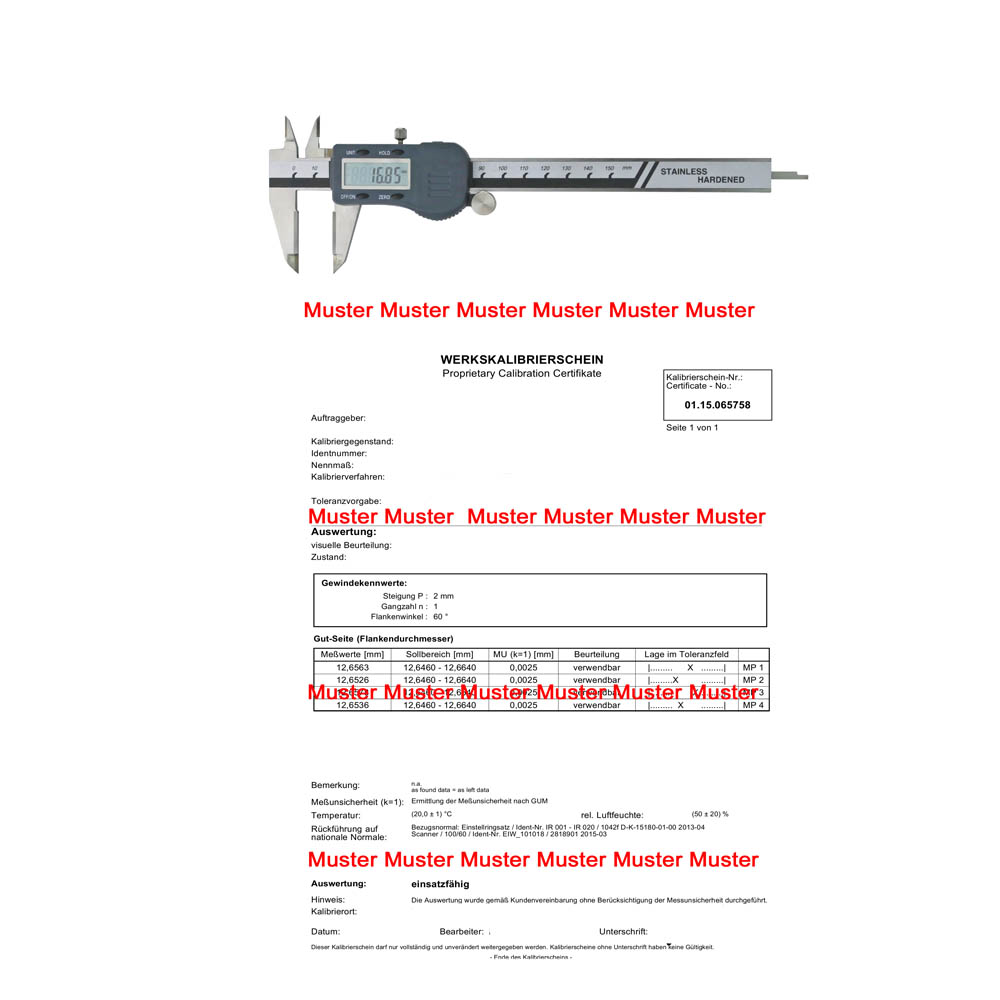 Kalibrierung für Messschieber > 200 - 500 mm