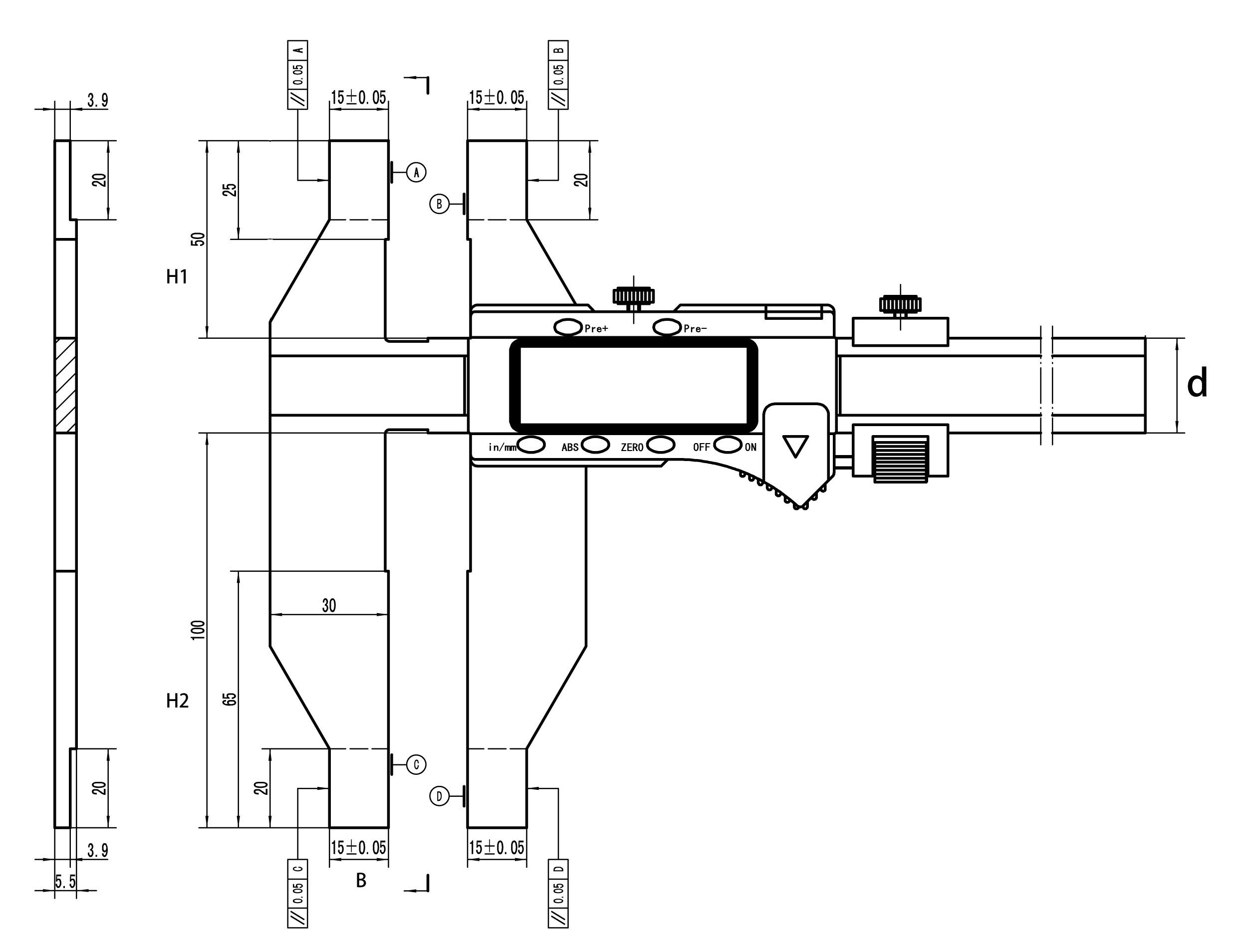 Zeichnung Digital-Universal-Messschieber 0 - 500 mm Messbereich Zeichnung Digital-Universal-Messschieber 0 - 500 mm Messbereich