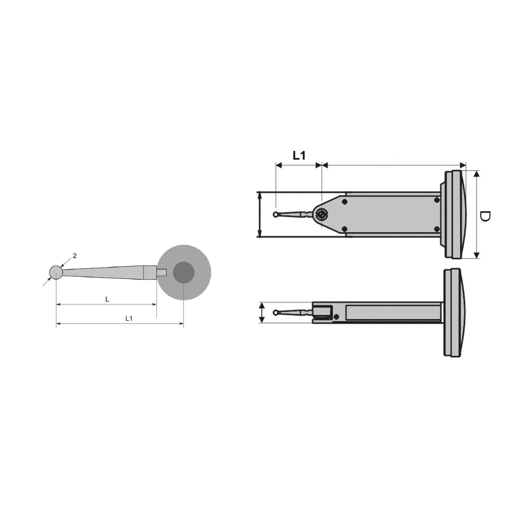 Technical drawing Universal test indicator 0,2 x 0,002 mm Ø 40 mm vertical