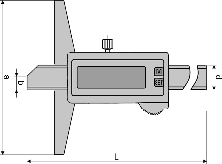 Technical drawing Digital depth caliper 0 - 300 mm IP 67 protection