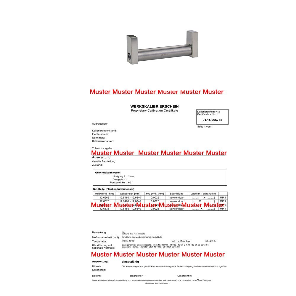 Certification setting standard 75 - 100 mm for inside micrometer