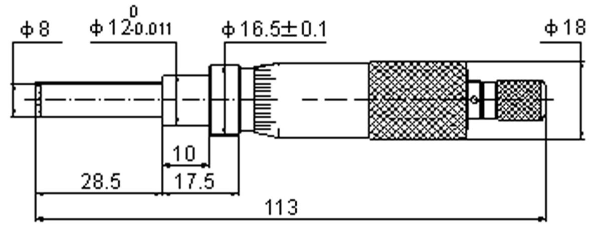 Zeichnung Einbau-Messschraube 0 - 25 mm Spindel nicht drehend DIN 863