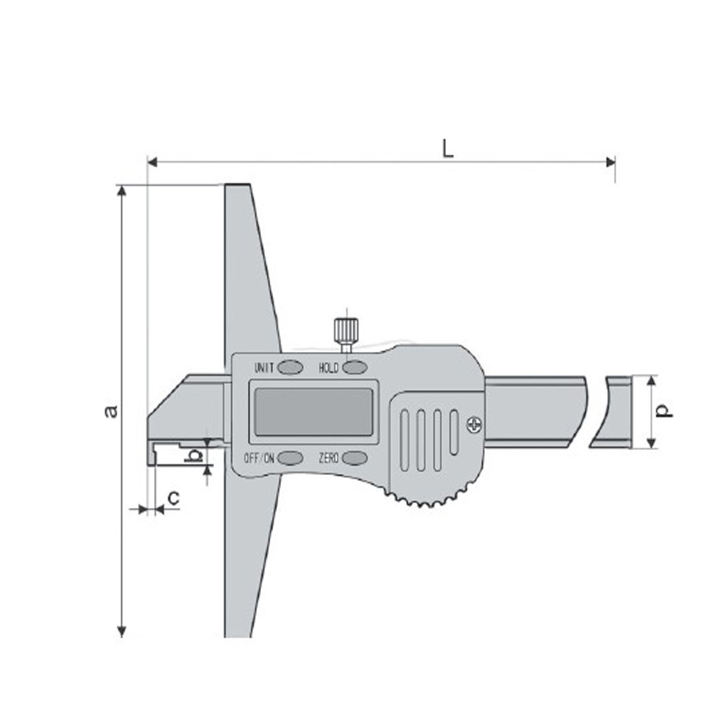 Zeichnung Digital-Tiefen-Messschieber 300 x 100 mm mit Haken DIN 862