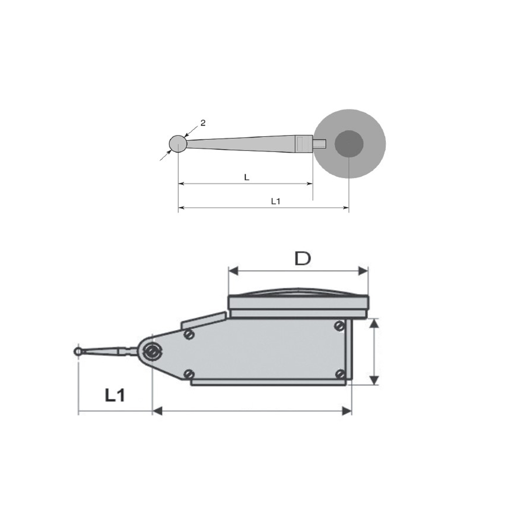 Technical drawing Universal test indicator 0,2 x 0,002 mm Ø 40 mm horizontal