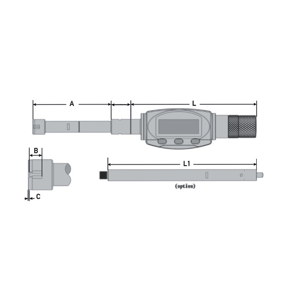 Technical drawing Digital three point internal micrometer 75 - 100 mm IP 65 DIN 863
