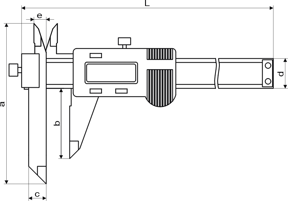 Technical drawing Digital caliper 0 - 300 mm with movable measuring jaw