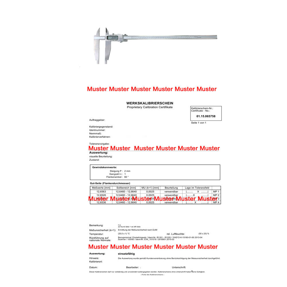 Certification for caliper until range 1000 mm Certification for caliper until range 1000 mm
