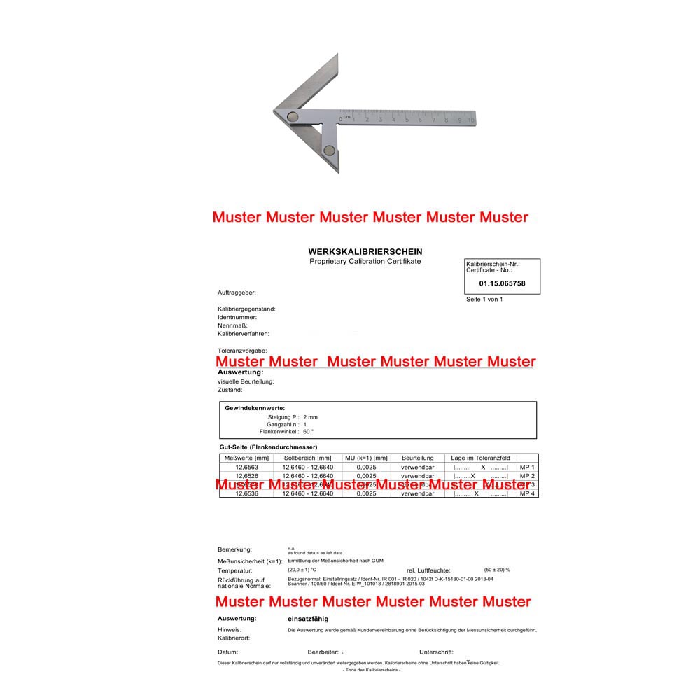 Kalibrierung Zentrierwinkel - alle Größen Kalibrierung Zentrierwinkel - alle Größen