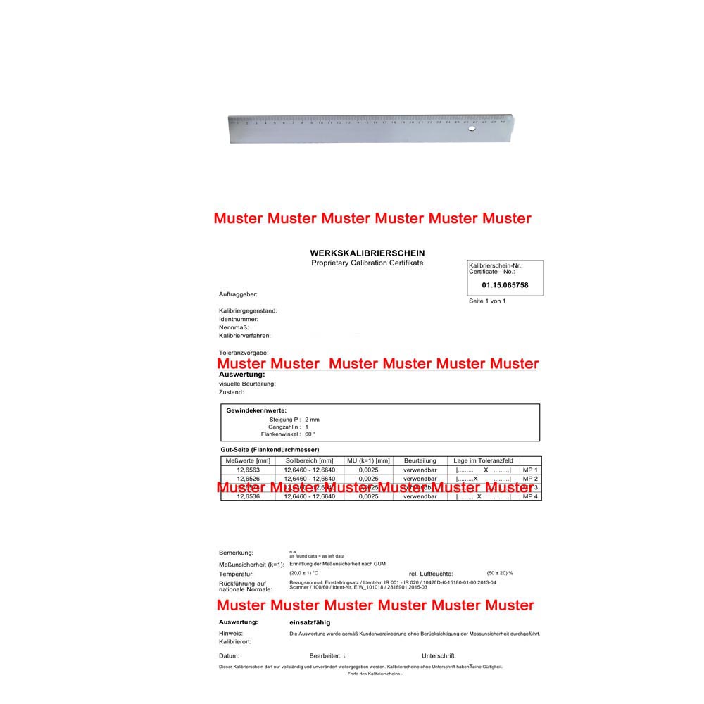 Certification for steel ruler DIN 866/B until 2000 mm Certification for steel ruler DIN 866/B until 2000 mm