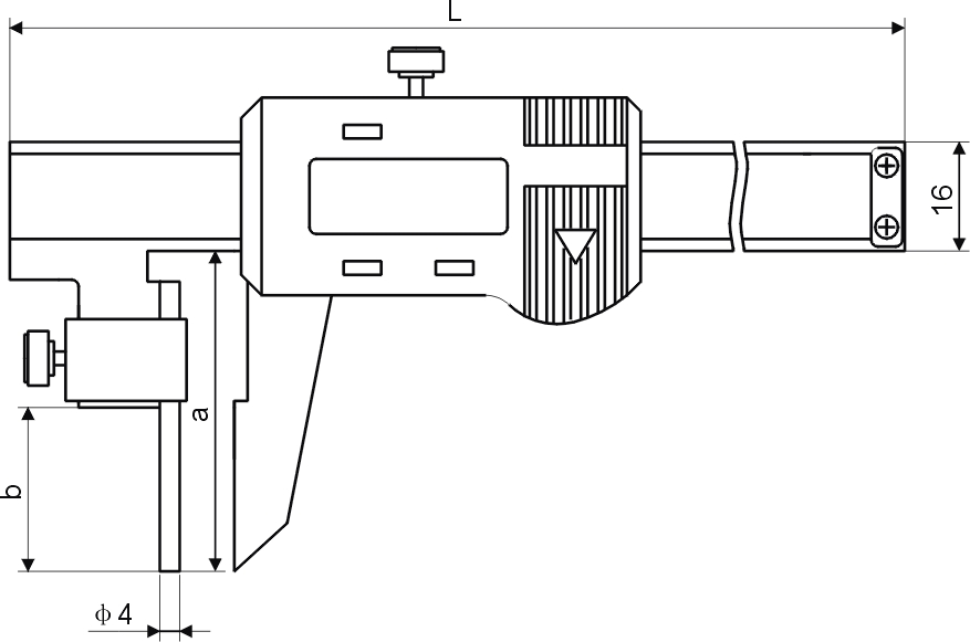 Zeichnung Digital Messschieber zur Wanddickenmessung extra lang 4 -150 mm