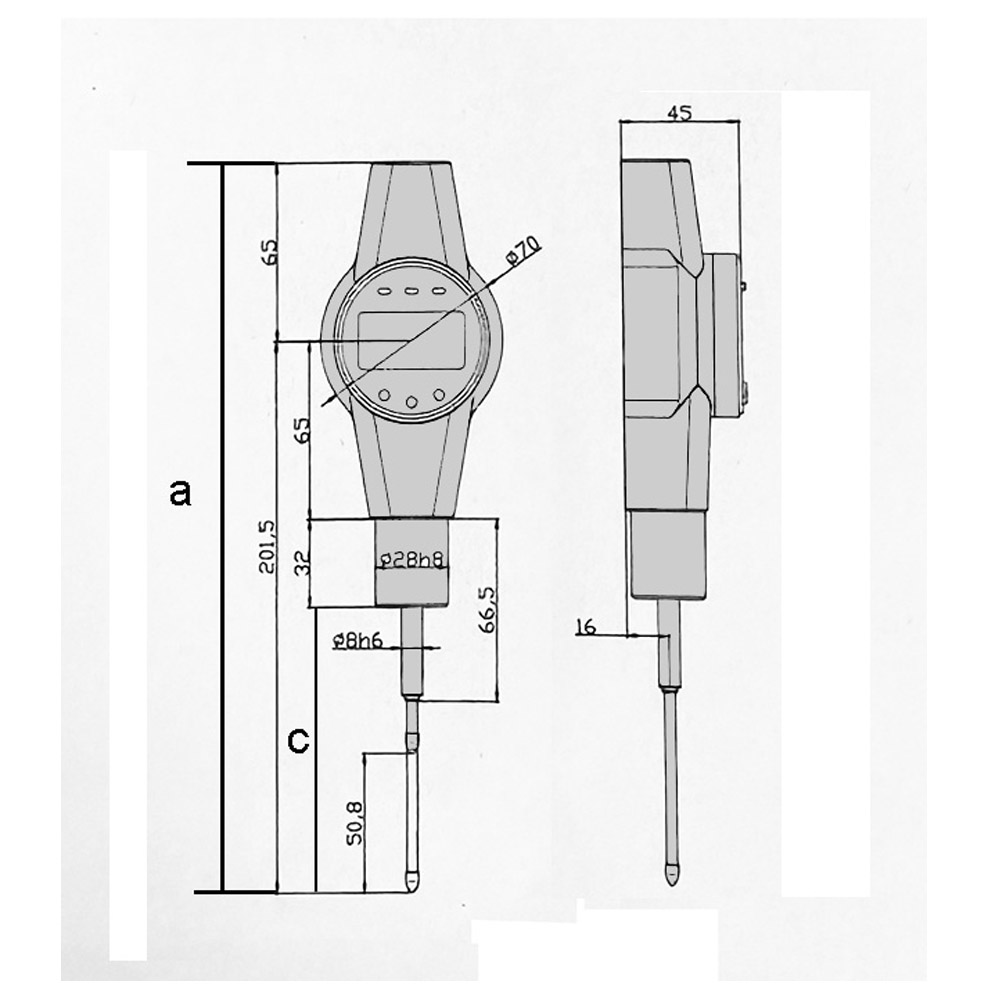 Zeichnung Digital Messuhr 50,8 x 0,0005 mm mit Glasmaßstab-Sensor