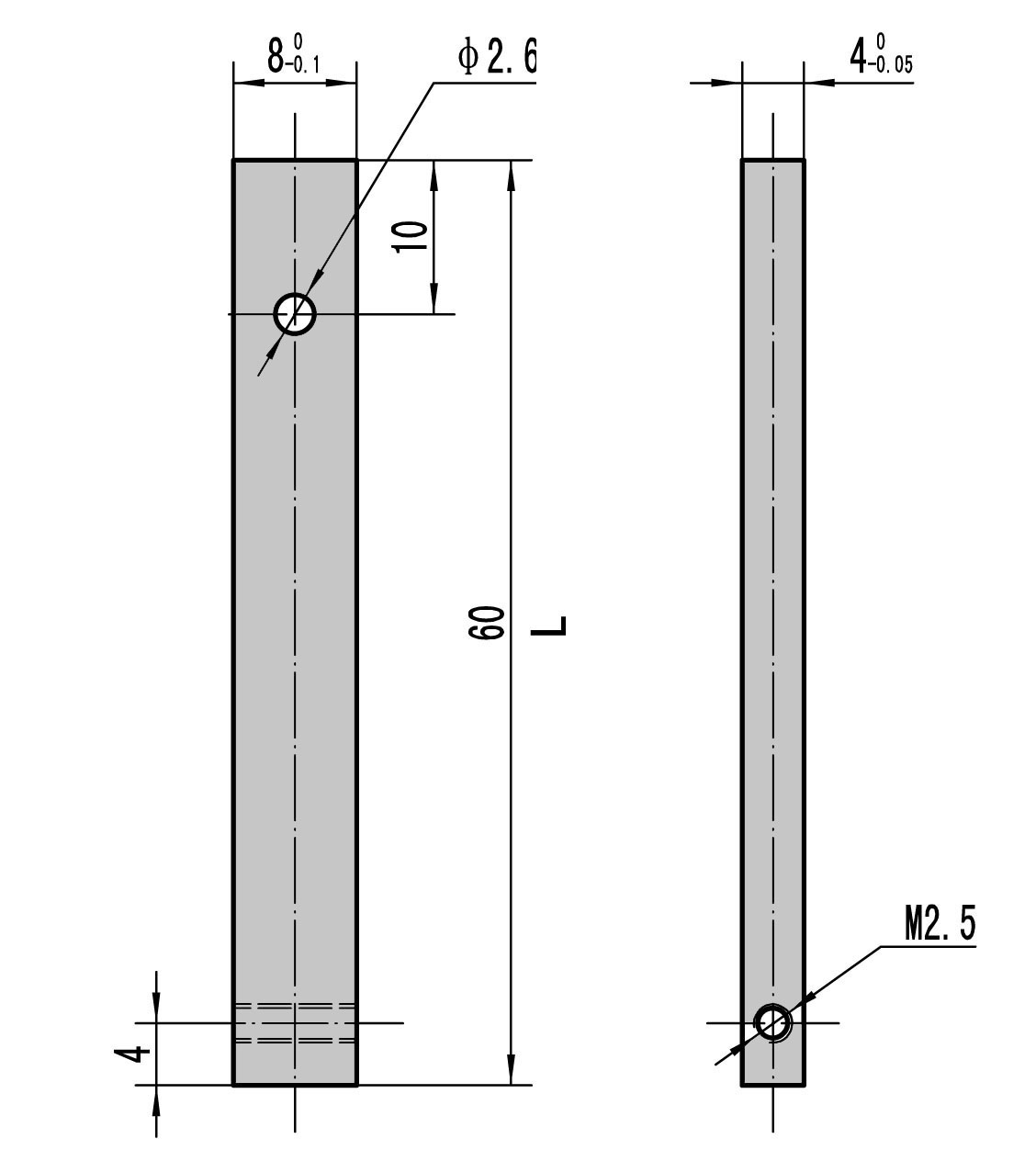 Technical drawing Measuring insert for measuring tips with thread M2,5