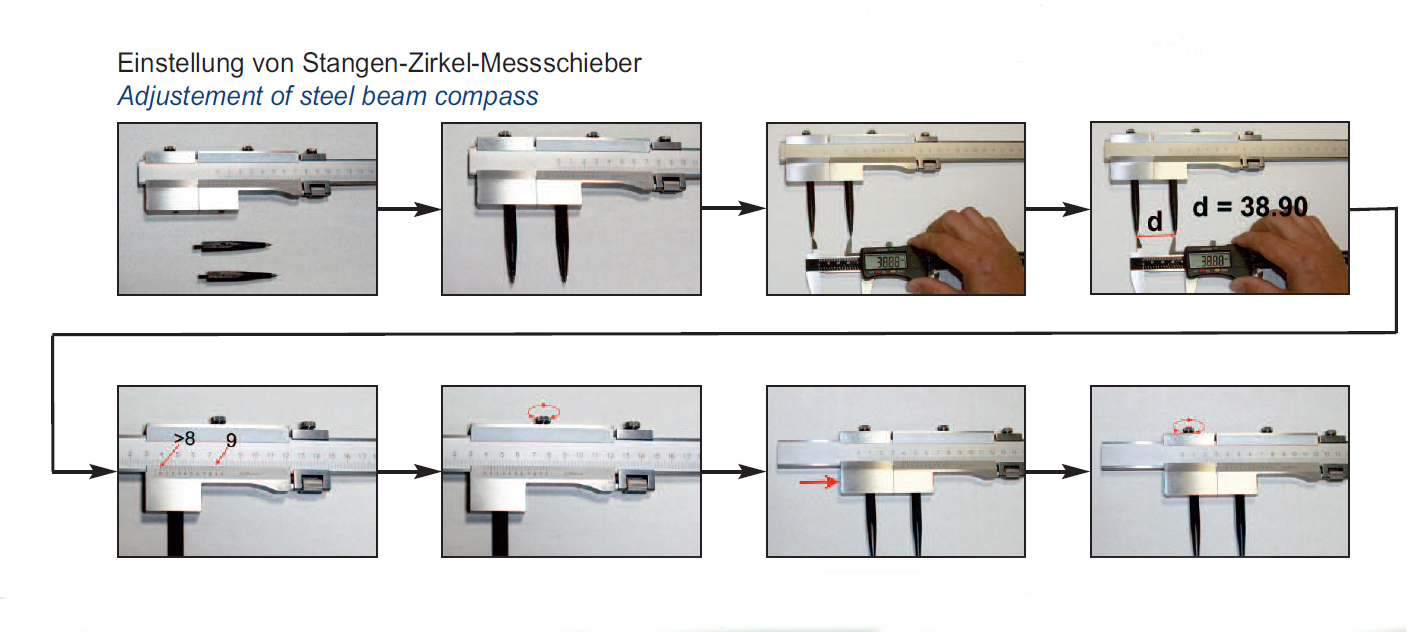 Einstellung von Stangenzirkel-Messschieber  Einstellung von Stangenzirkel-Messschieber
