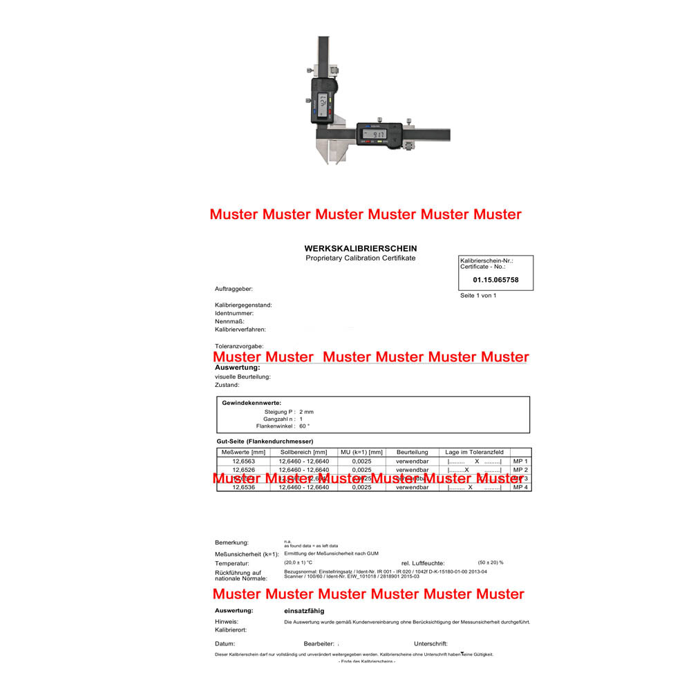 Kalibrierung Zahnweiten-Messschieber digital Kalibrierung Zahnweiten-Messschieber digital