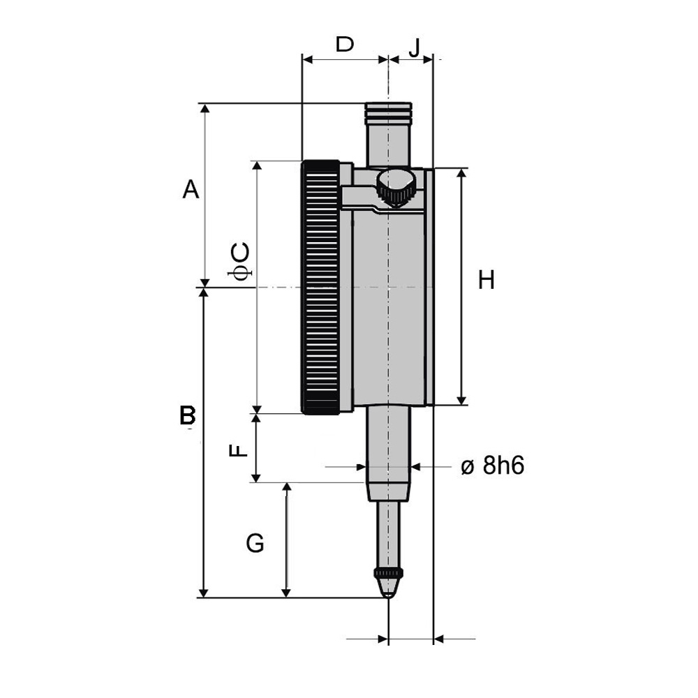 Zeichnung Messuhr Messbereich 1 mm Ablesung 0,001 mm
