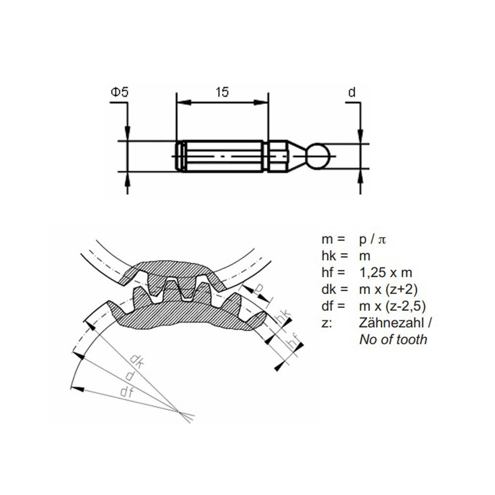 Zeichnung Kugel-Einsätze Ø 3 mm zur Messung von Zahnrädern