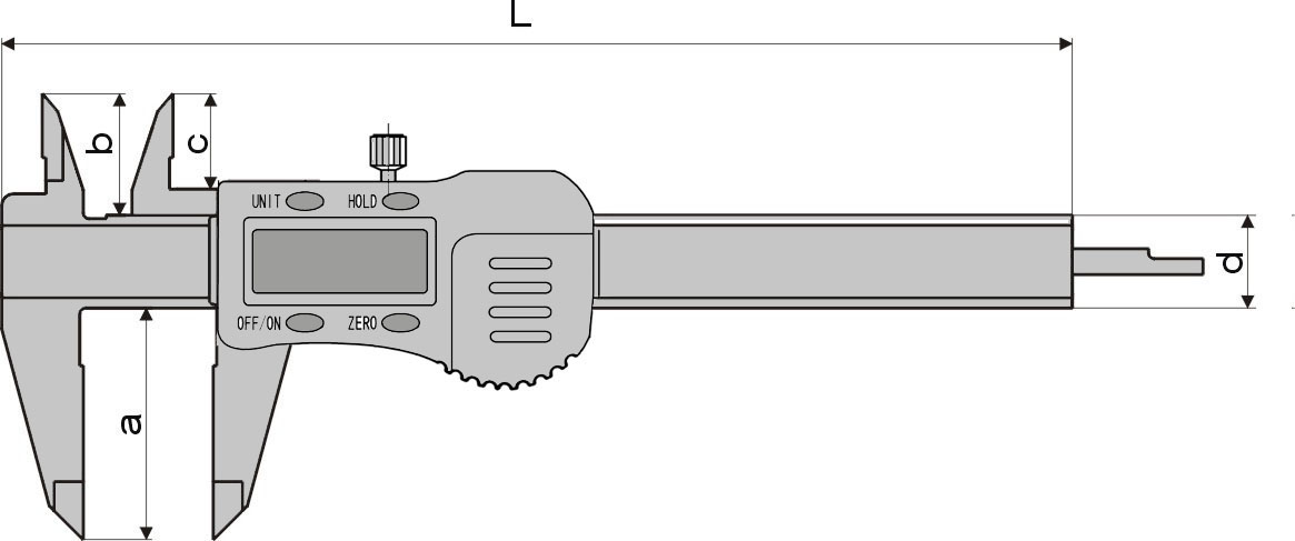 Technical drawing Digital caliper 150 mm with long measuring point 3V