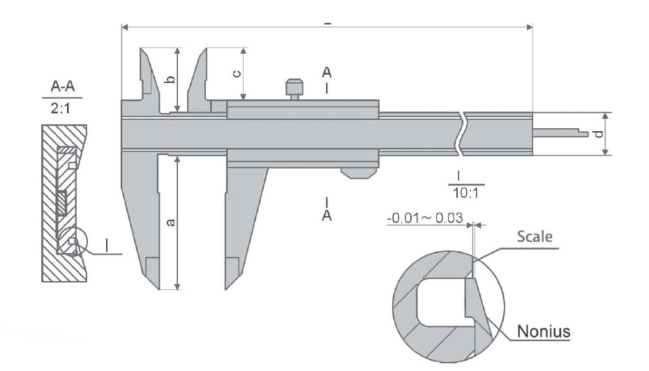 Zeichnung Taschen-Messschieber parallaxfrei 0-300 mm DIN 862