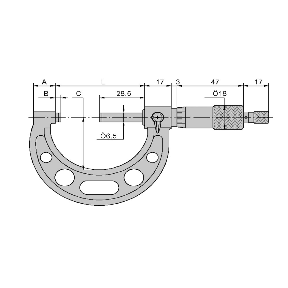 Technical drawing Outside micrometer frame coated 275 - 300 mm DIN 863