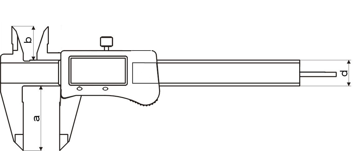 Zeichnung Digital-Taschen-Messschieber 0-150 mm IP 67 mit rundem Tiefenmaß Ø 1,6 mm