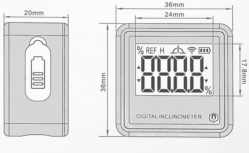 Zeichnung Neigungsmessgerät 4 x 90° digital mit Dauermagnet