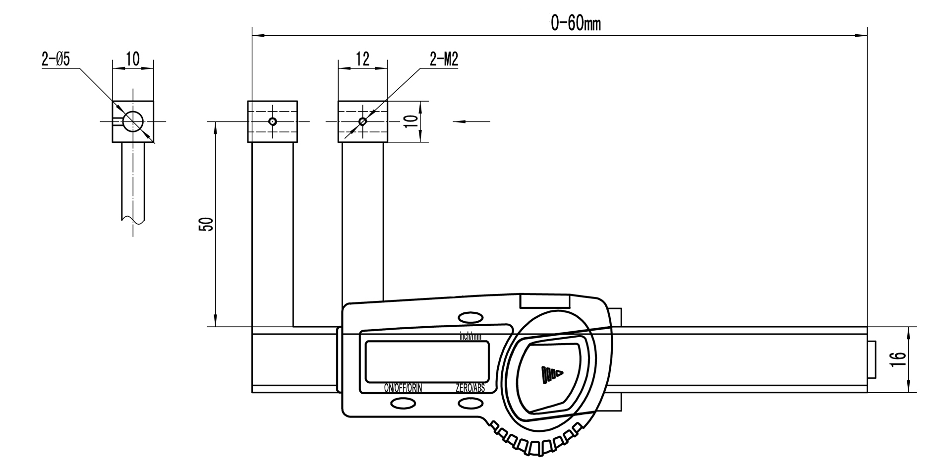 Zeichnung Digital-Messgerät für Außenmessungen Zeichnung Digital-Messgerät für Außenmessungen