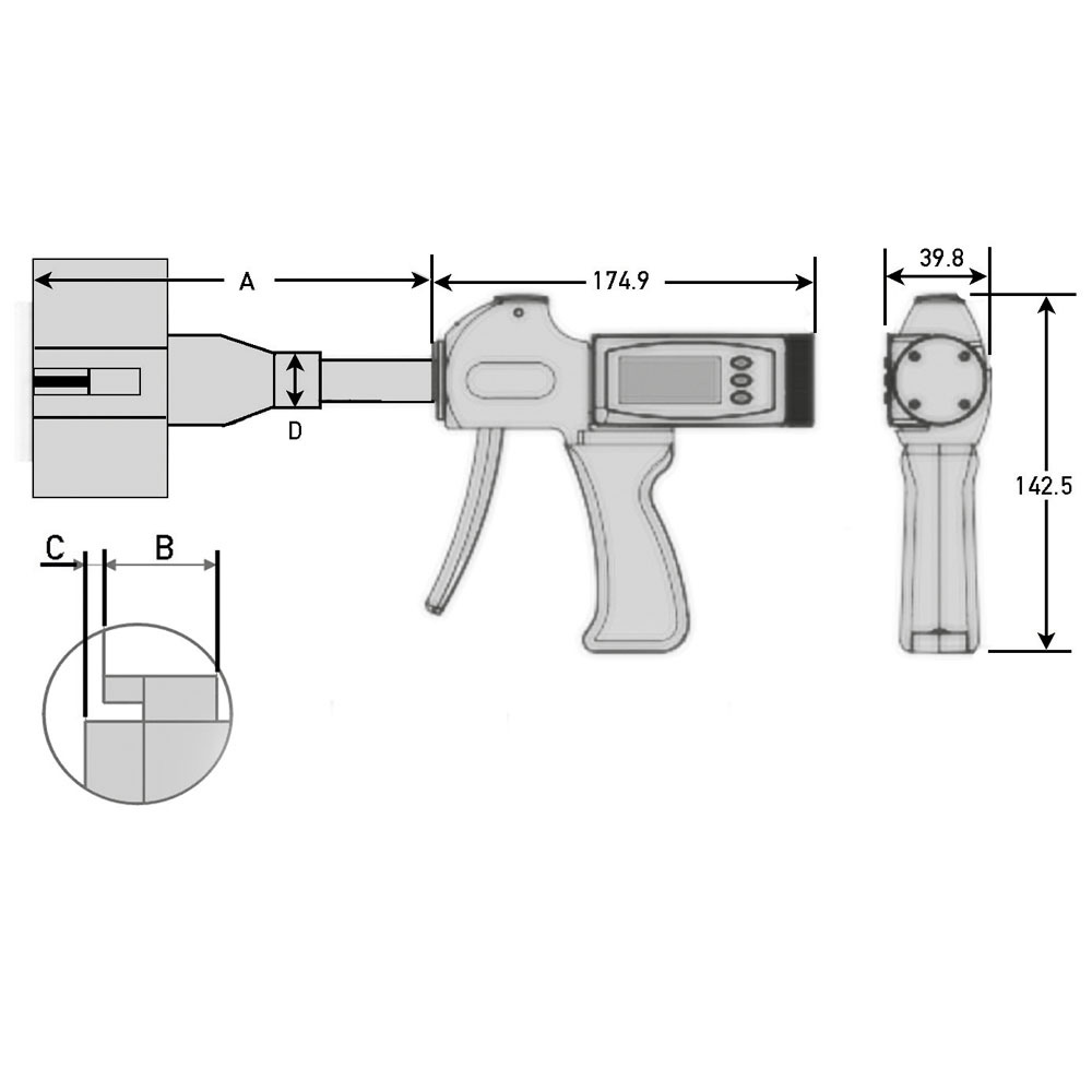 Drawing Digital pistol three point internal gauge 6 - 12 mm