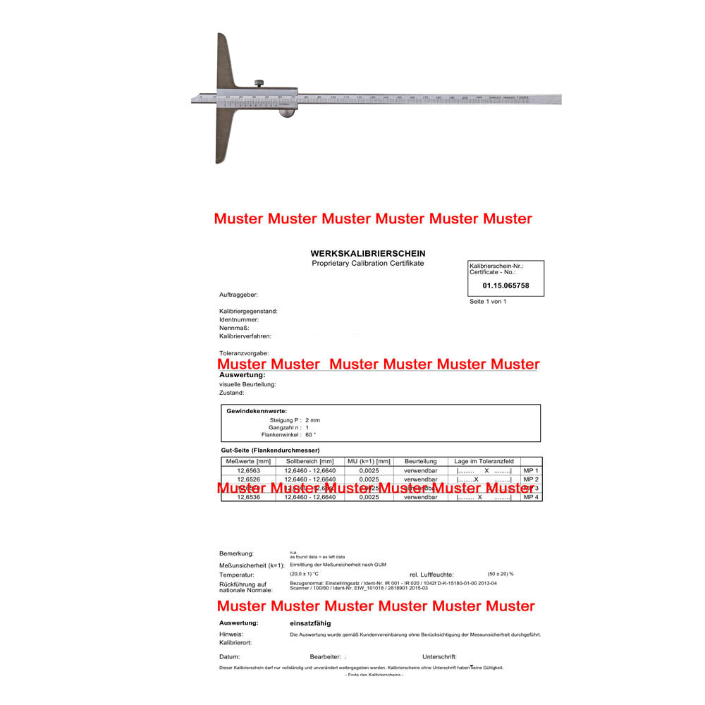 Certification for depth caliper range > 200 - 500 mm Certification for depth caliper range > 200 - 500 mm