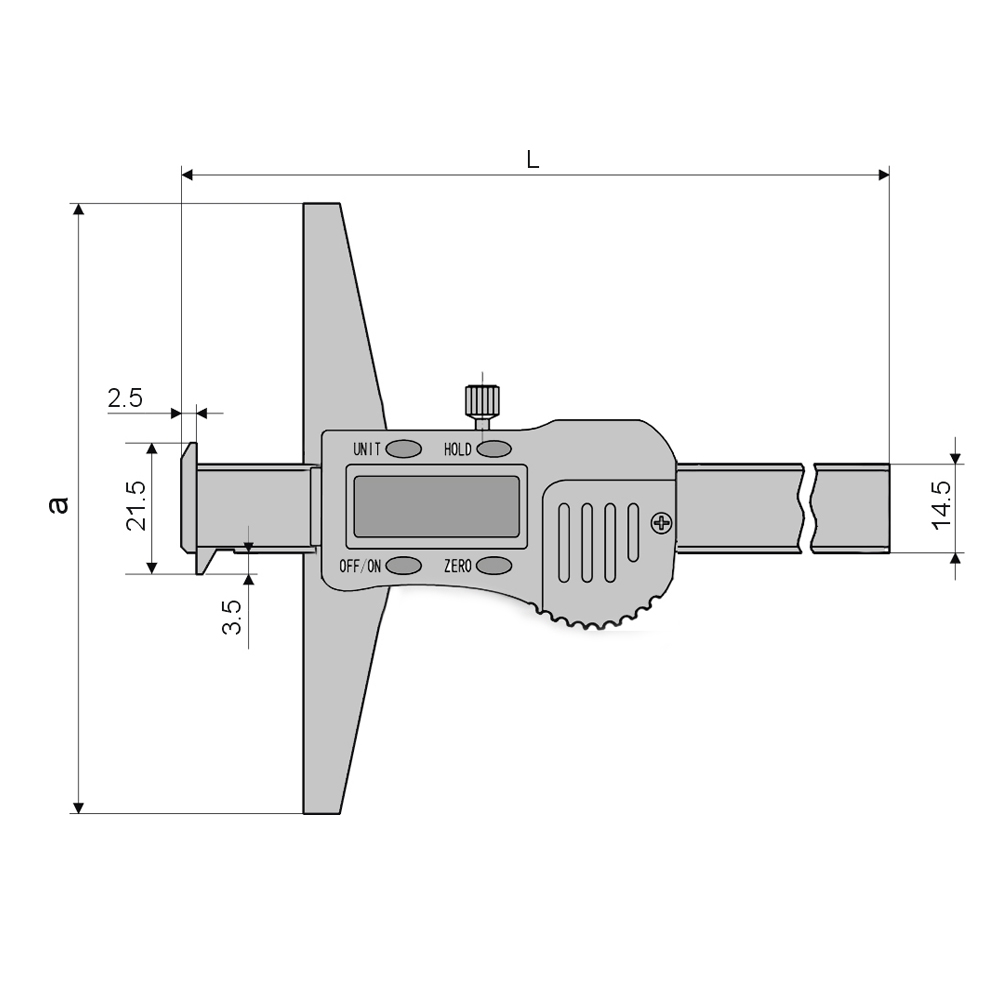 Technical drawing Digital depth caliper 500 x 100 mm with double hook DIN 862