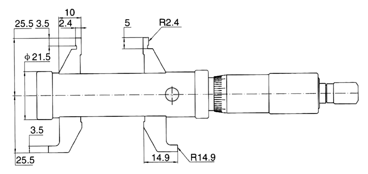 Zeichnung Innen-Messschrauben 5 - 55 mm mit Doppel-Messschnabel