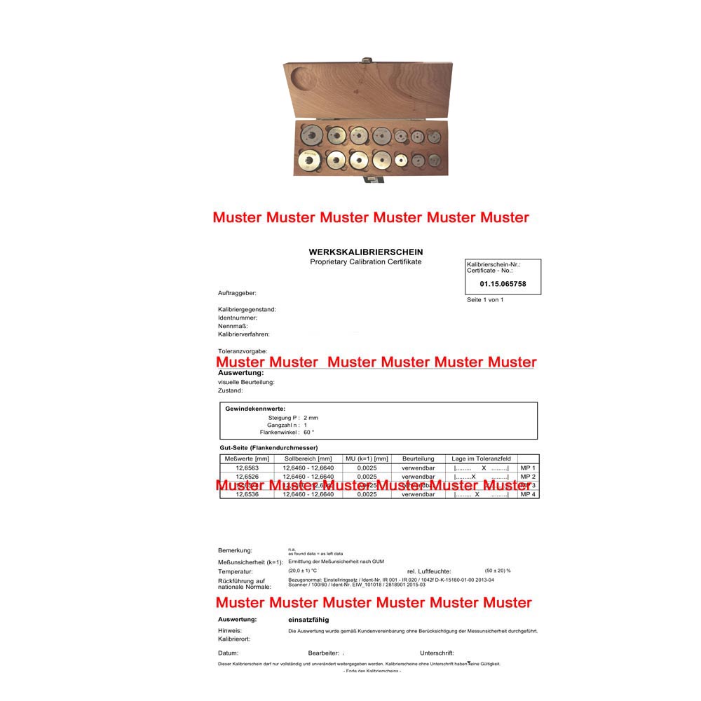 Certification for thread ring gauges set 14 pcs. M3 - M12 - 6g Certification for thread ring gauges set 14 pcs. M3 - M12 - 6g