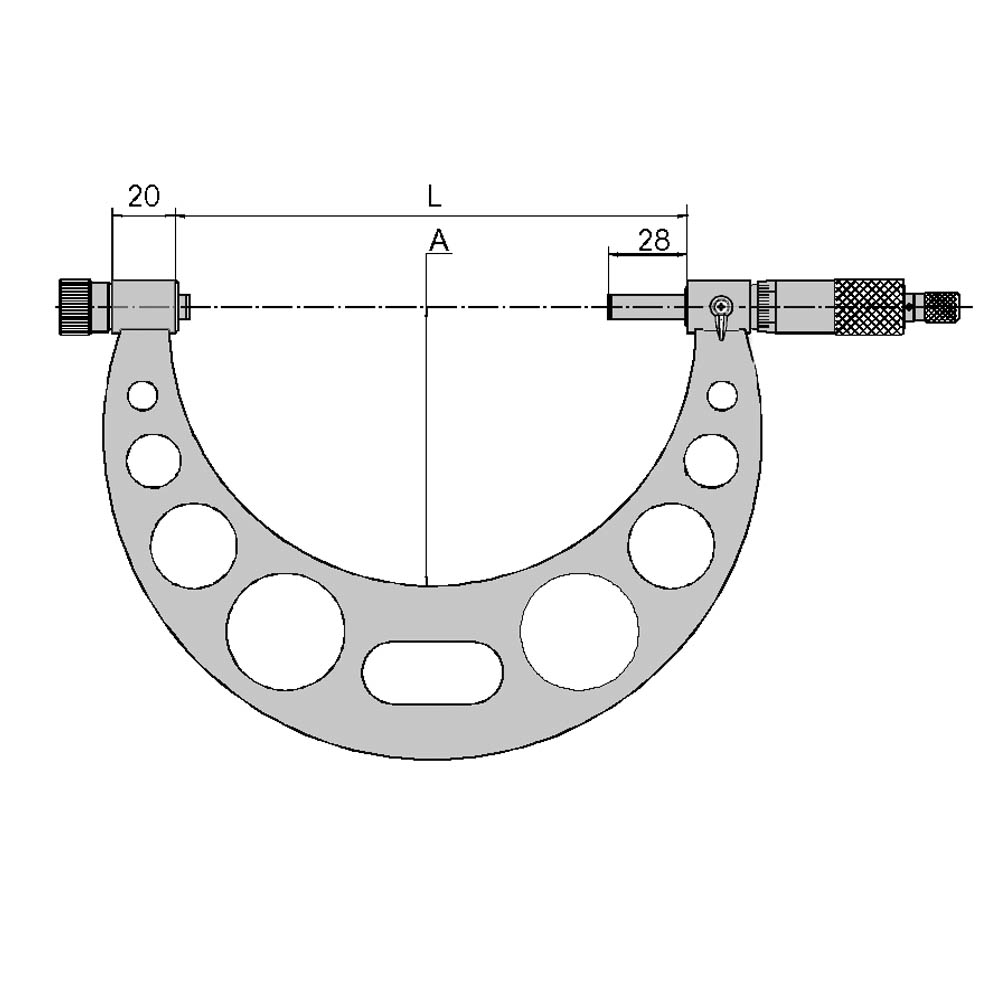 Technical drawing Digital micrometer 0 - 150 mm with 6 exchangeable anvils