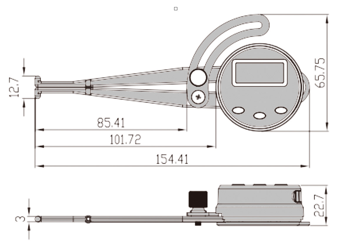 Zeichnung Digital-Innen-Schnellmesstaster 12,7 - 165 mm Messbereich