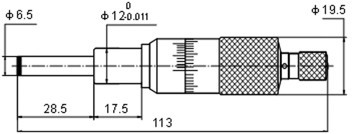 Zeichnung Einbau-Messschraube 0 - 25 mm Messbereich Ablesung 0,001