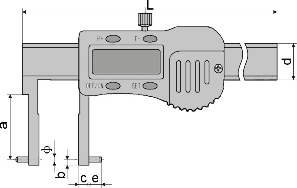 Zeichnung Digital-Innen-Nuten-Messschieber 50 - 300 mm mit Stift 3V