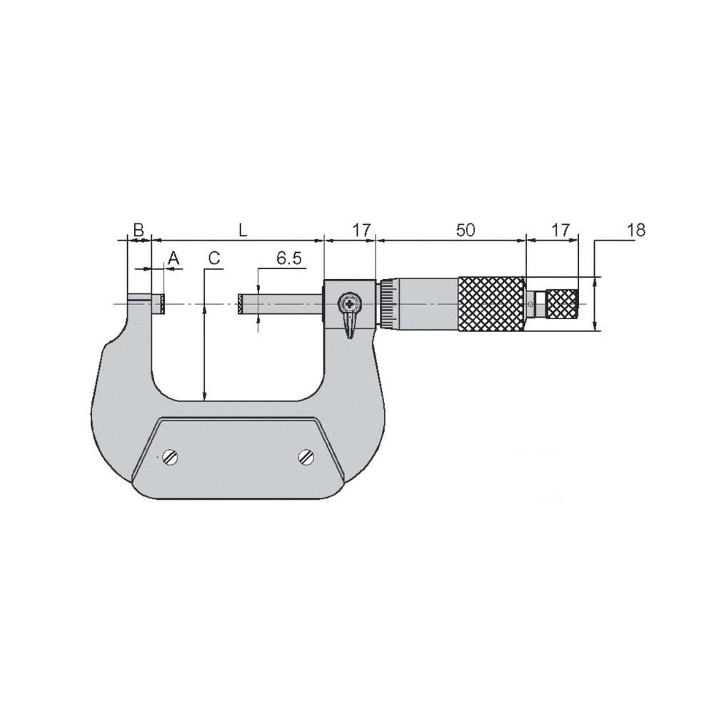 Technical drawing Outside micrometer antimagnetic 0 - 25 mm DIN 863