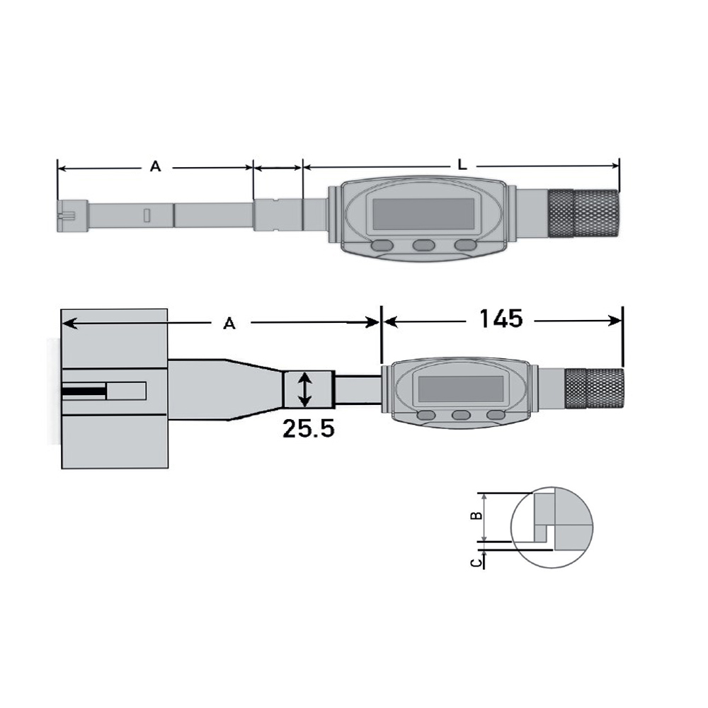 Zeichnung 3-Punkt-Innenmessschrauben Satz 50 - 100 mm digital IP 65 DIN 863